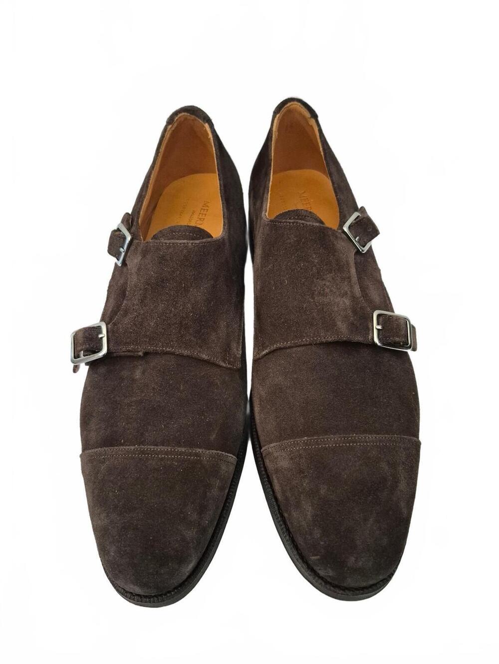 Meermin Mallorca Men’s Brown Suede Double Monk Strap Cap Toe Shoes Size 9 –